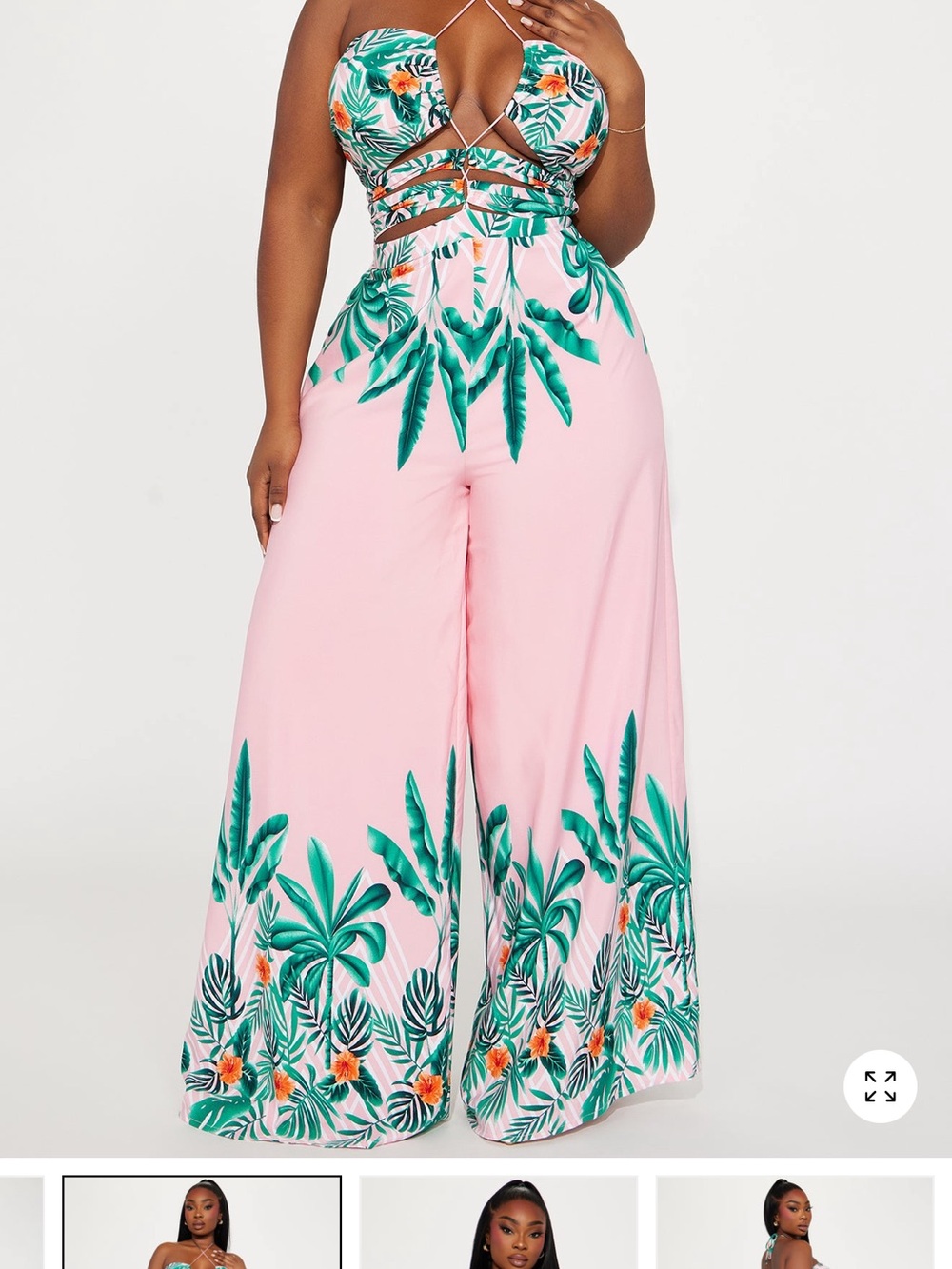 Fashion Nova Pink Tropical Wide-Leg Jumpsuit